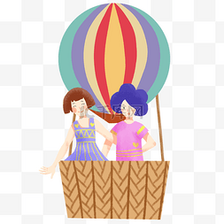手绘闺蜜女孩图片_卡通手绘闺蜜开心乘坐热气球