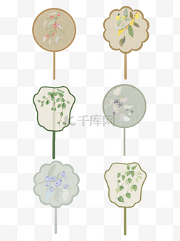 复古植物手绘图片_中国风扇子古风文艺复古花纹植物