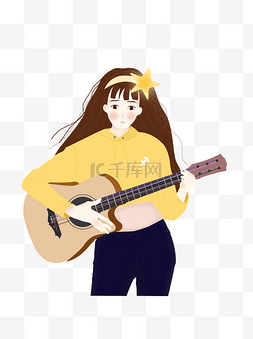手绘弹吉他的少女人物设计