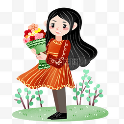 拿鲜花的小女孩图片_立春手拿鲜花的小女孩