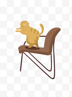 橘猫手绘图片_站在椅子上的胖橘守护设计可商用
