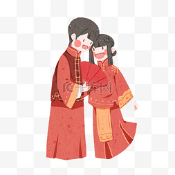 中式礼服情侣拍照插画