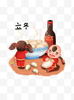 吃饺子插图图片_春节立冬冬至吃饺子插图可商用元
