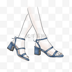 女性凉鞋图片_手绘夏季蓝色凉鞋