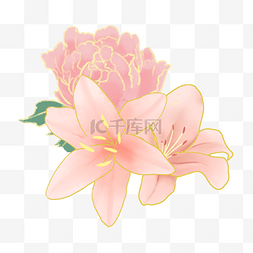 粉色水彩边框图片_节日金边粉色手绘花叶装饰