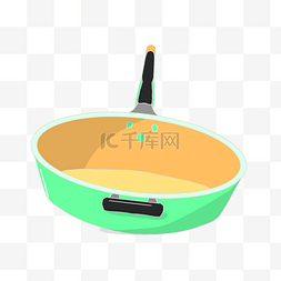 炒菜厨房图片_手绘绿色的平底锅插画