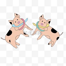两只卡通手绘小猪免抠图