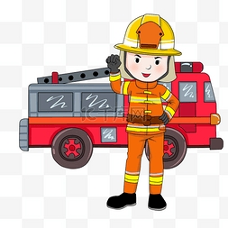 安全生产月栏图片_消防安全消防员消防车插画