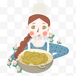 煲汤锅手绘图片_卡通手绘秋季养生女孩养生食物炖