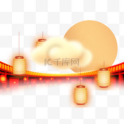 创意灯笼设计图片_暖色设计中秋节灯笼建筑物