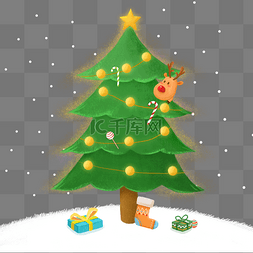 雪地星星图片_圣诞节手绘彩色圣诞树礼物png