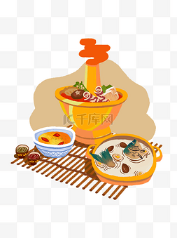 精选汤料图片_手绘风插画食物美食羊肉火锅设计