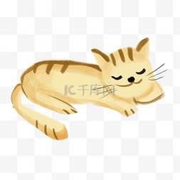 手绘卡通睡觉的小猫免扣元素
