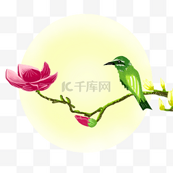 小鸟与人图片_中国风水墨花卉素材