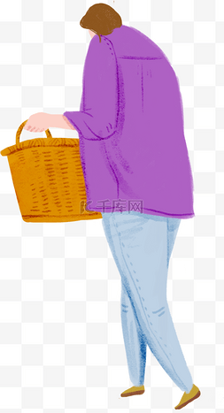 提着编织篮的女人免扣PNG图片