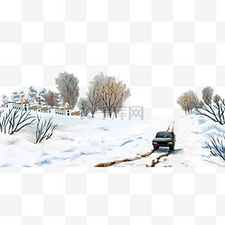 树林雪地图片_雪地行车雪景