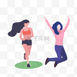 跑步的男女图片_一起锻炼的卡通美女