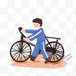 骑二八自行车的人图片_推老式自行车的男孩