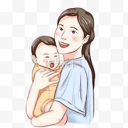 抱孩子妈妈图片_母婴宝宝亲子手绘插图母亲节宝妈