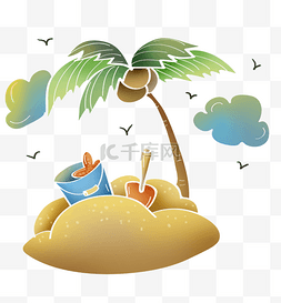 夏季海边旅游沙滩和椰树
