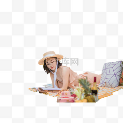 趴在地上图片_野餐趴在地上看书的女孩