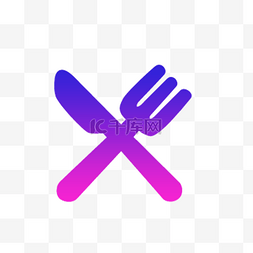 刀叉相对图片_紫色扁平渐变美食娱乐APP图标刀叉