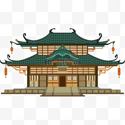 日本迎客松图片_日本传统寺庙建筑2d插画