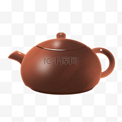 烤瓷材质图片_棕色圆形小茶壶插画