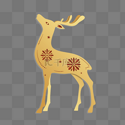 新年剪纸鹿图片_剪纸风金色麋鹿