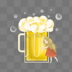 夏日人物卡通图片_夏季抱着啤酒的女孩