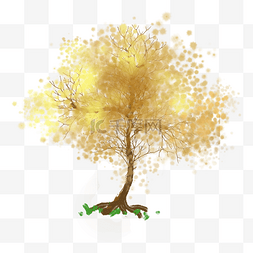 水墨黄色风景树插画