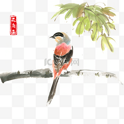绿叶小鸟图片_中国风枝头伫立的小鸟