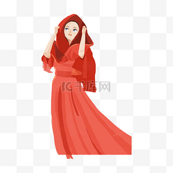 女孩优雅图片_一个穿着红色斗篷的女孩
