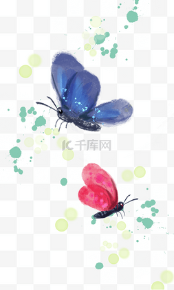 水彩水墨蓝色蝴蝶