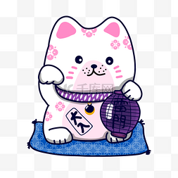 日本招财猫元素图片_粉色可爱樱花日本卡通招财猫