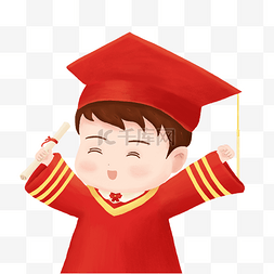 毕业卡通儿童图片_毕业季红色博士帽人物素材
