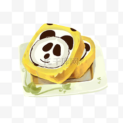 黄色熊猫图片_熊猫装饰蛋糕插画