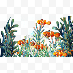 橙色夏天图片_海洋大海夏天蓝色海底世界鱼水草