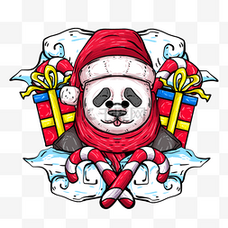 圣诞熊猫熊猫图片_圣诞节熊猫礼物糖果祥云