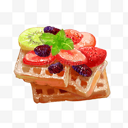 蛋糕草莓华夫饼插画