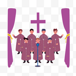 手绘紫色教堂合唱团插画