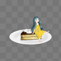 黄色奶油的蛋糕图片_坐在巧克力蛋糕上的女孩