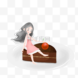 简约做蛋糕的女孩插画海报免抠元