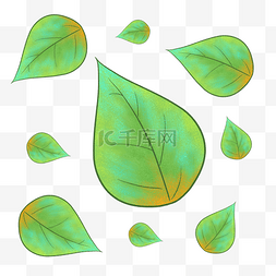 简约绿色的落叶插画海报免抠元素