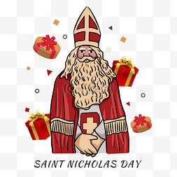 saint nicholas day扁平风格红色长袍老