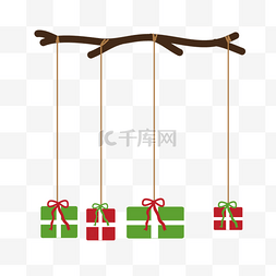 绿色的枝干图片_svg创意悬挂枝干上的礼物盒子