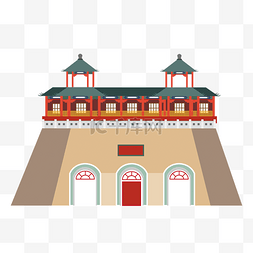 中国风插画建筑图片_彩色中国风古建筑插画