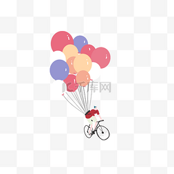 动漫人物气球图片_男孩骑着单车免抠图