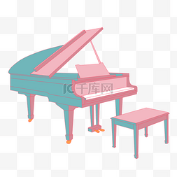 蓝粉色钢琴插画