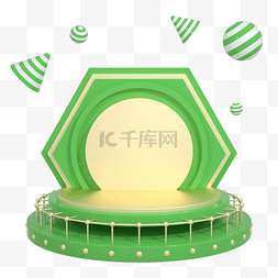 质感绿图片_C4D绿金色圆柱晶格电商海报舞台免